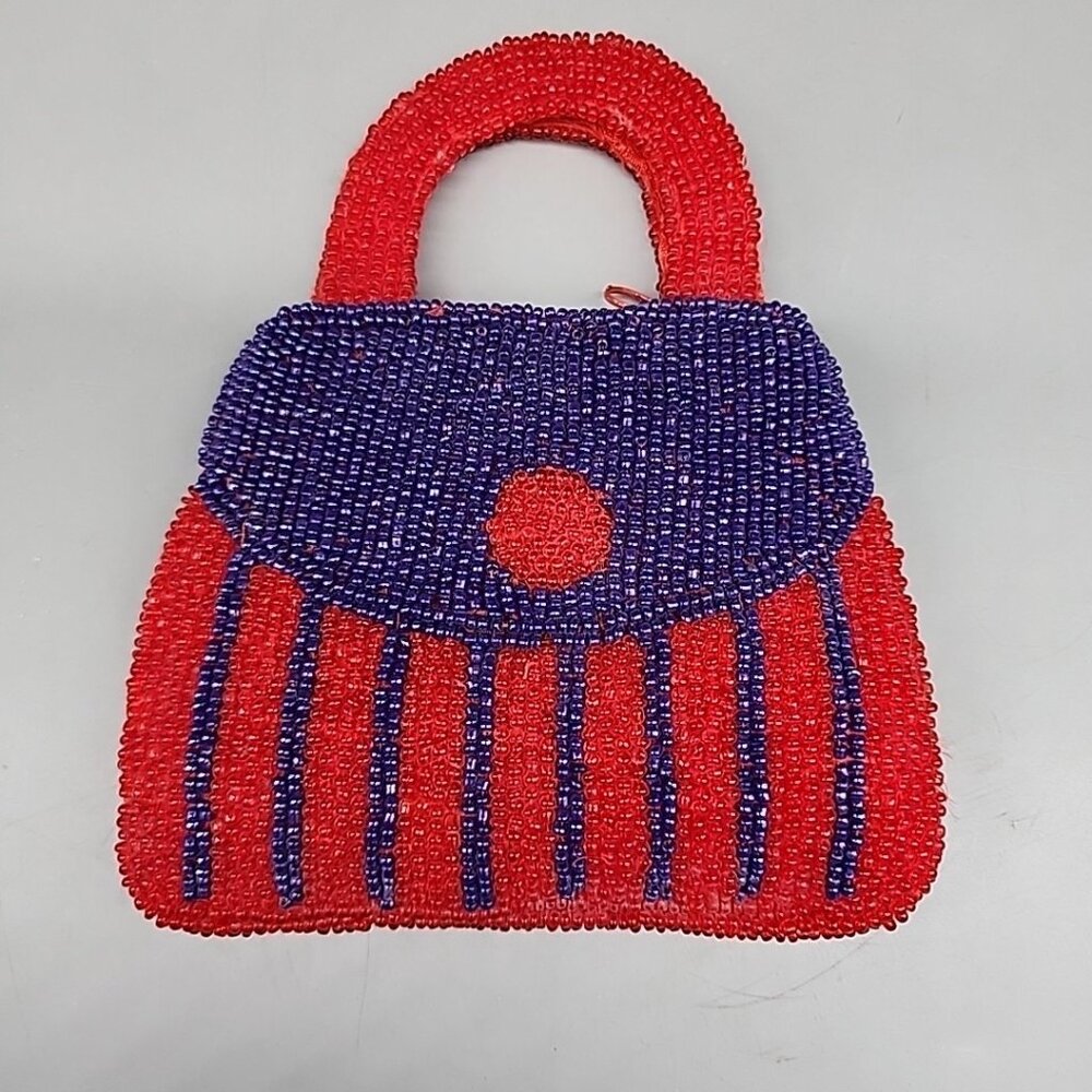 C. MARIE Seed Beaded Coin Purse Purple & Red Ladies EUC